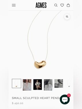 Agmes Small Sculpted Heart Pendant Necklace — Gold
